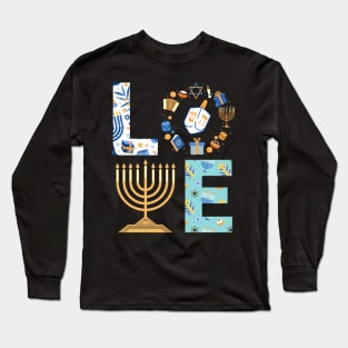 Hanukkah Love With Menorah For Jewish Christmas Holiday Long Sleeve T-Shirt